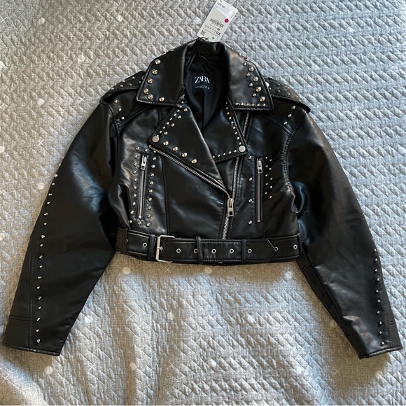 BLOGGERS FAV ZARA STUDDED FAUX LEATHER JACKET - Picture 10 of 15